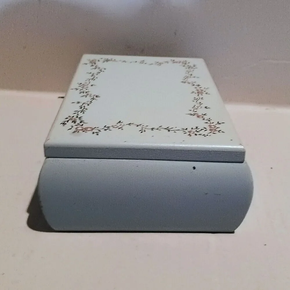 Vintage Hand Painted Wooden Jewelry Box-Floral Design-Mirror-Felt Lined-Cottage